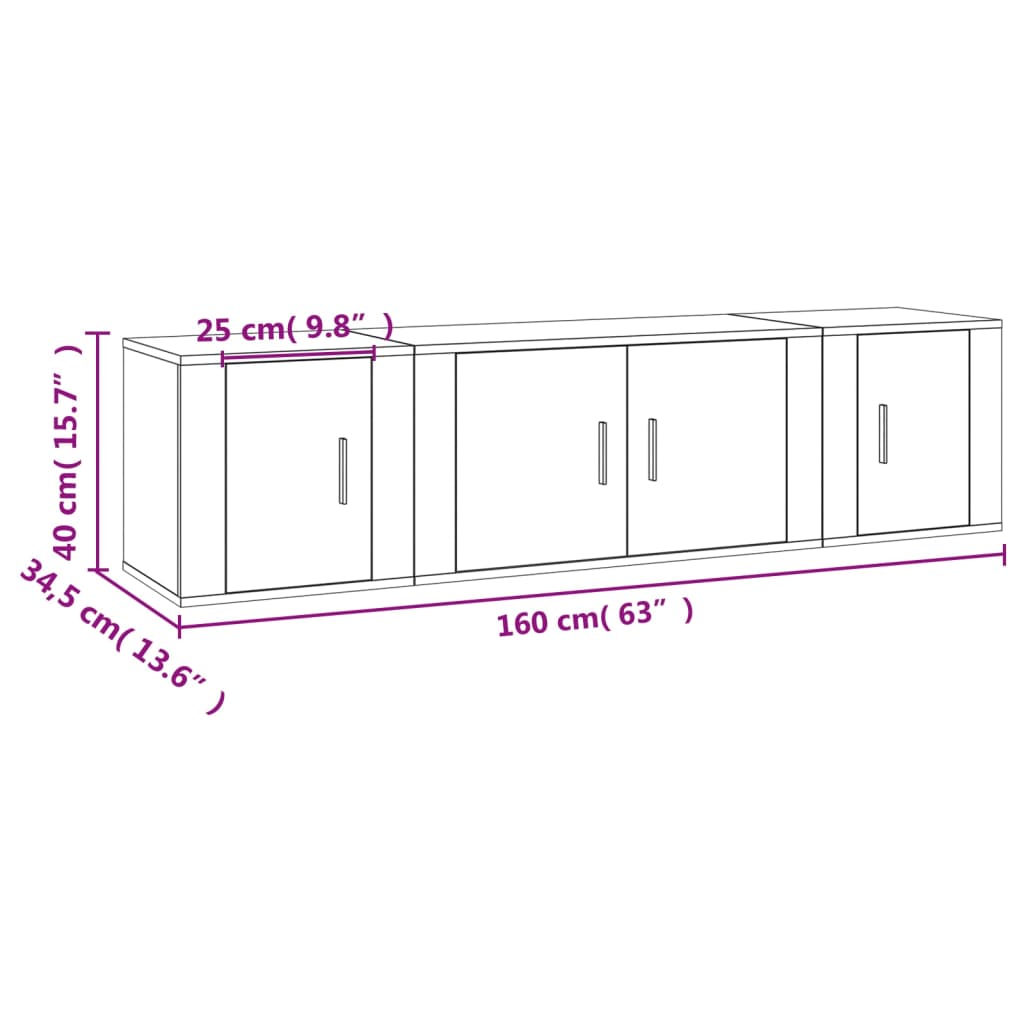 vidaXL Set de muebles de TV 3 pzas madera contrachapada gris hormigón