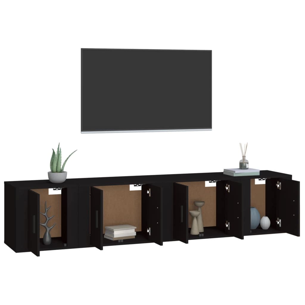 vidaXL Set de muebles para TV 4 piezas madera contrachapada negro