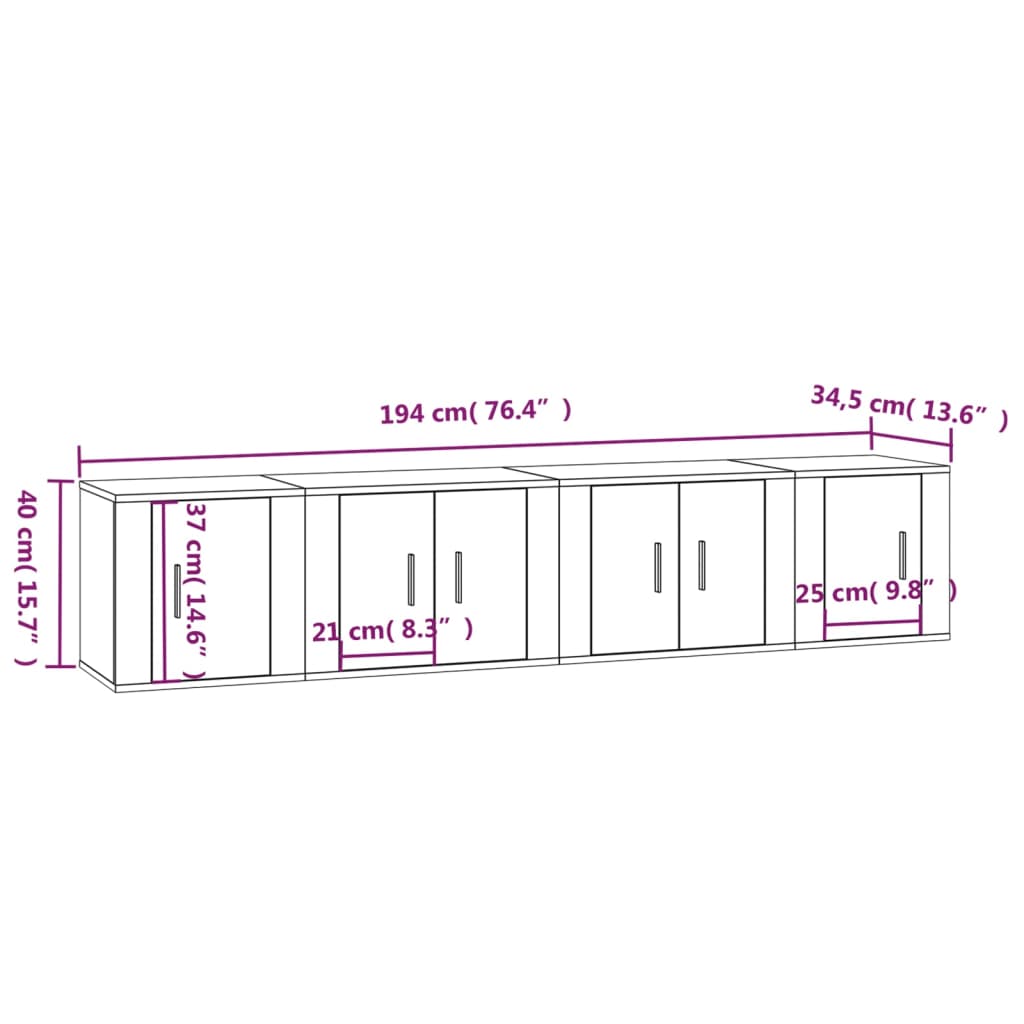 vidaXL Set de muebles para TV 4 piezas madera contrachapada negro