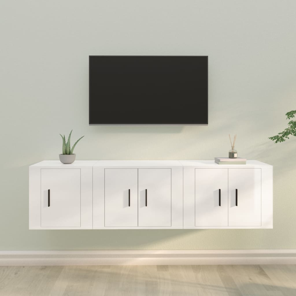 vidaXL Set de muebles de TV 3 pzas madera contrachapada blanco brillo