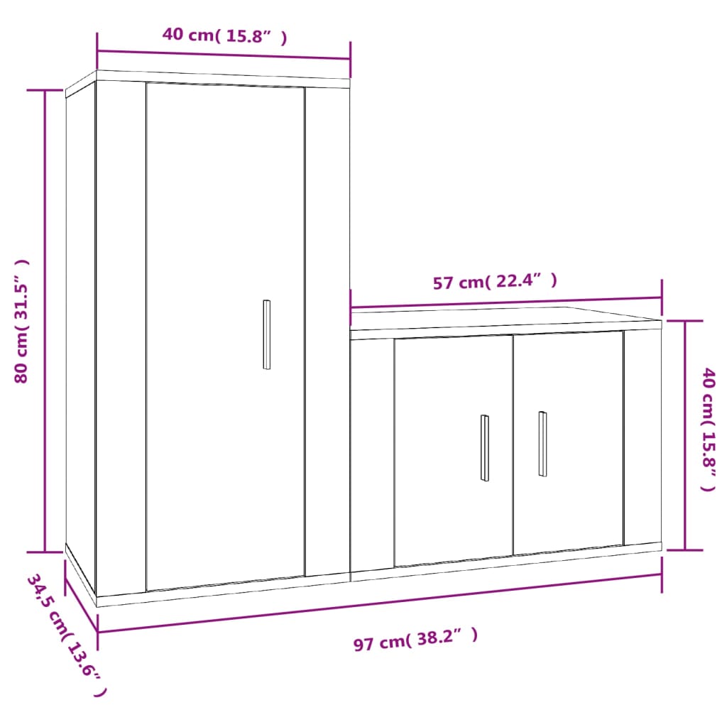 vidaXL Set de muebles para TV 2 piezas madera contrachapada negro