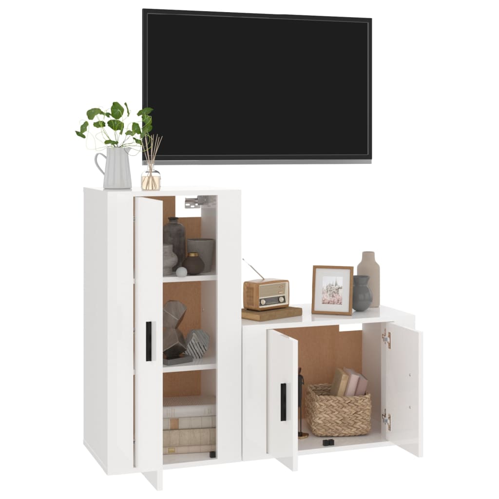 vidaXL Set de muebles de TV 2 pzas madera contrachapada blanco brillo