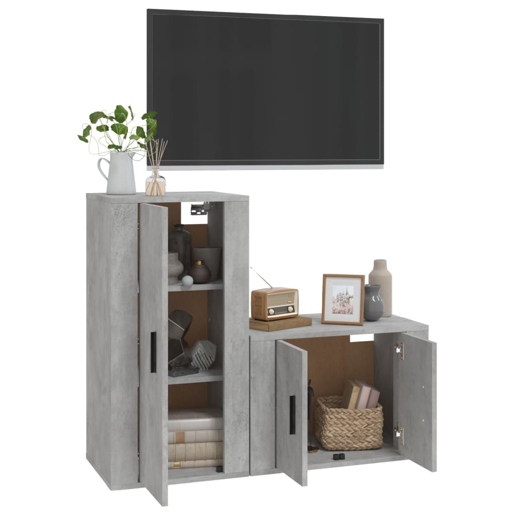 vidaXL Set de muebles de TV 2 pzas madera contrachapada gris hormigón