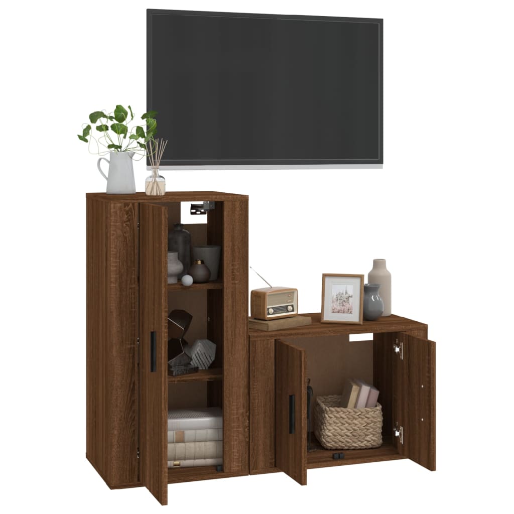 vidaXL Set de muebles para TV 2 pzas madera contrachapada roble marrón