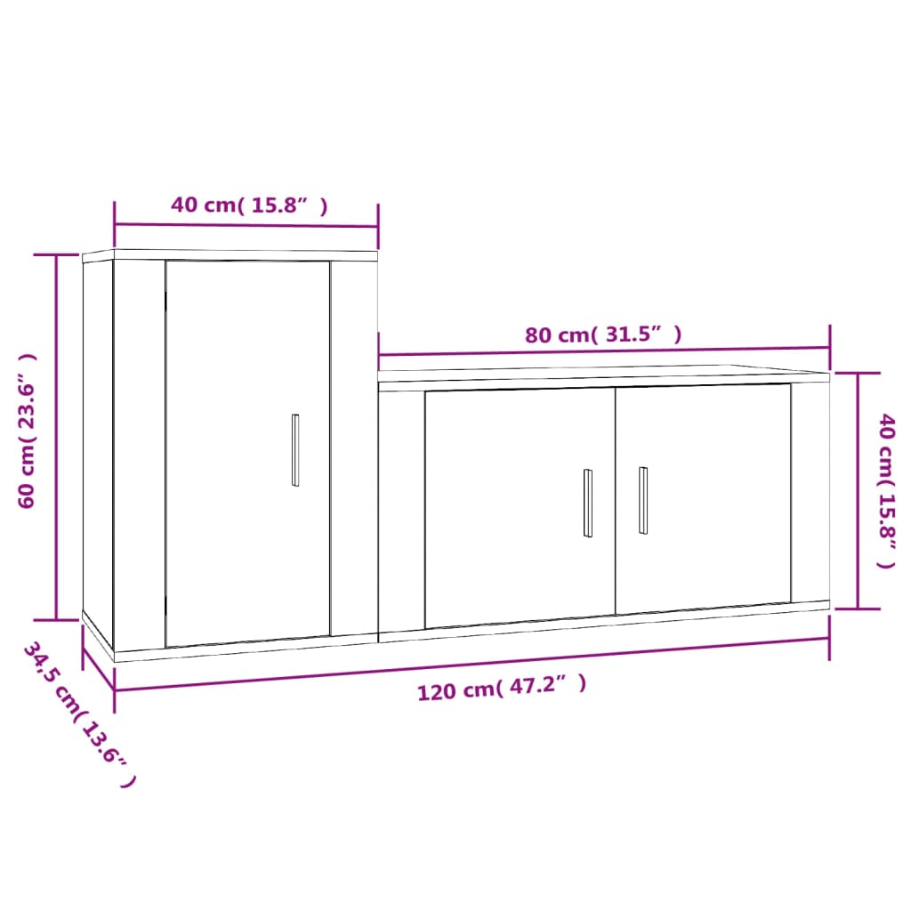 vidaXL Set de muebles para TV 2 pzas madera contrachapada roble marrón