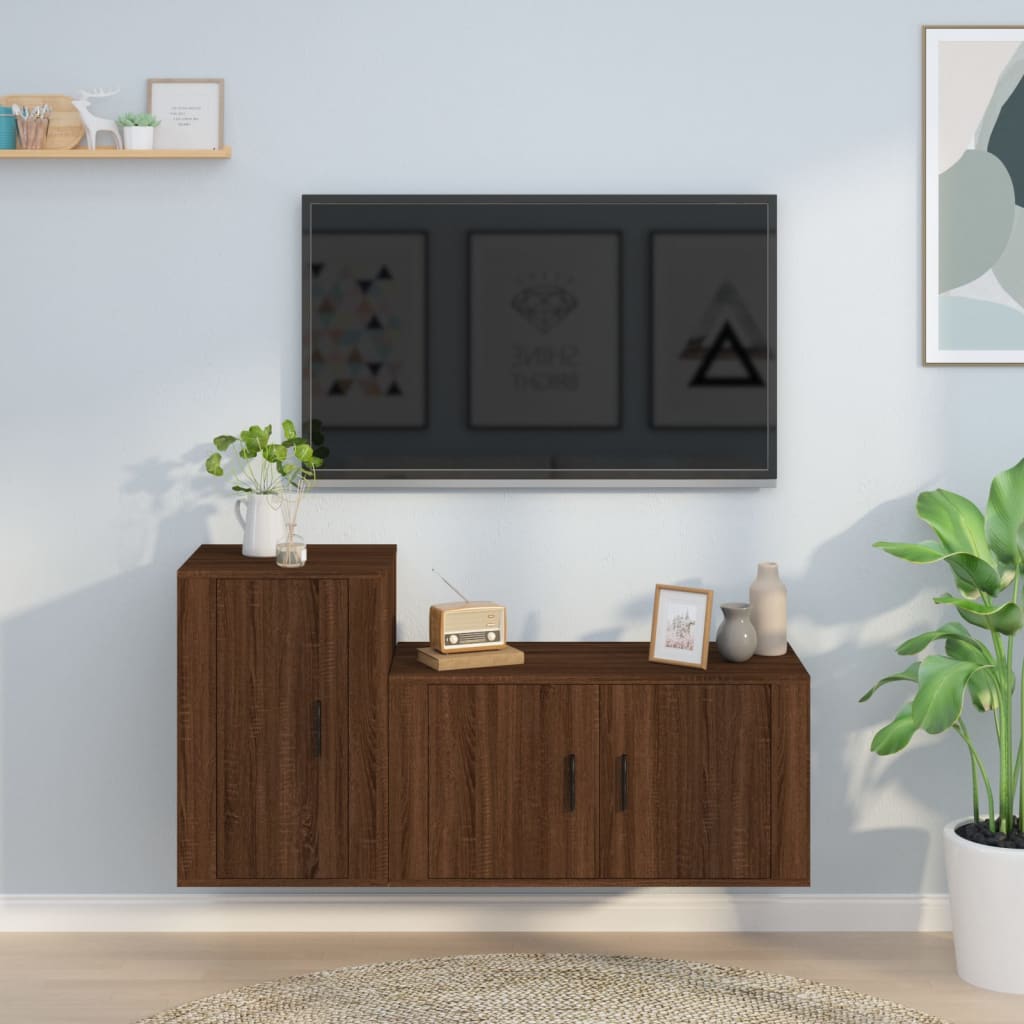 vidaXL Set de muebles para TV 2 pzas madera contrachapada roble marrón