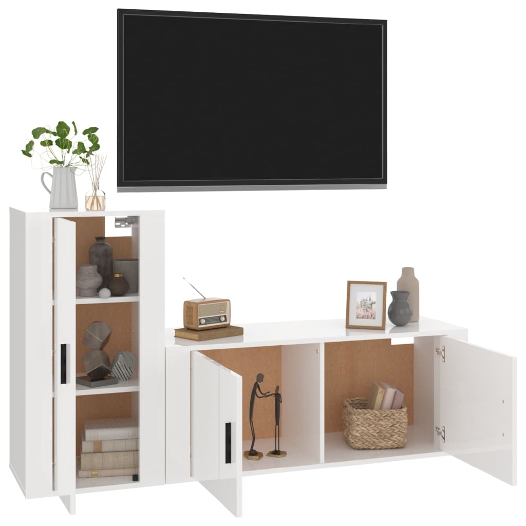 vidaXL Set de muebles de TV 2 pzas madera contrachapada blanco brillo