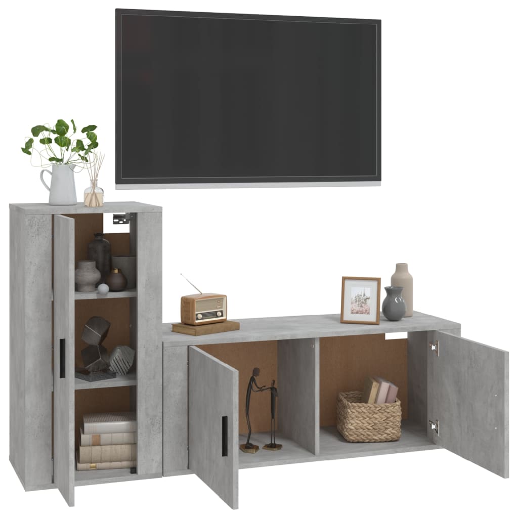 vidaXL Set de muebles de TV 2 pzas madera contrachapada gris hormigón