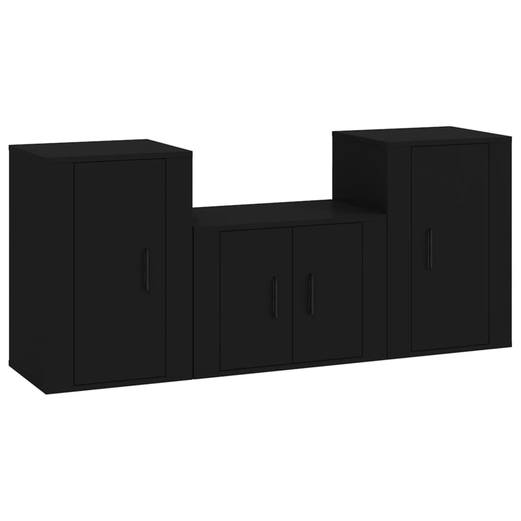 vidaXL Set de muebles para TV 3 piezas madera contrachapada negro