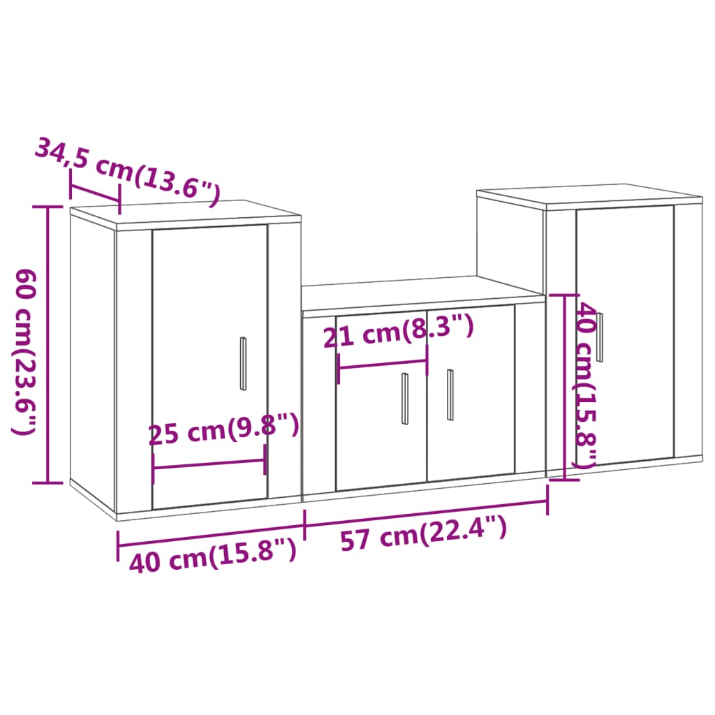 vidaXL Set de muebles para TV 3 piezas madera contrachapada negro