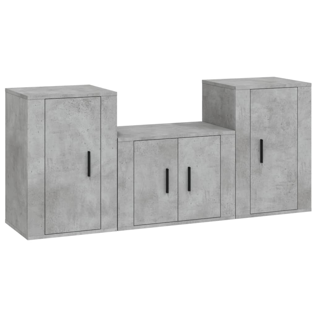 vidaXL Set de muebles de TV 3 pzas madera contrachapada gris hormigón