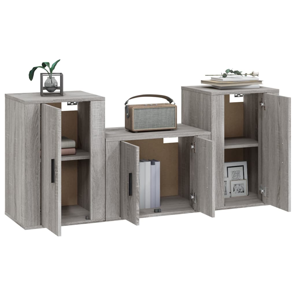 vidaXL Set de muebles para TV 3 pzas madera contrachapada gris Sonoma