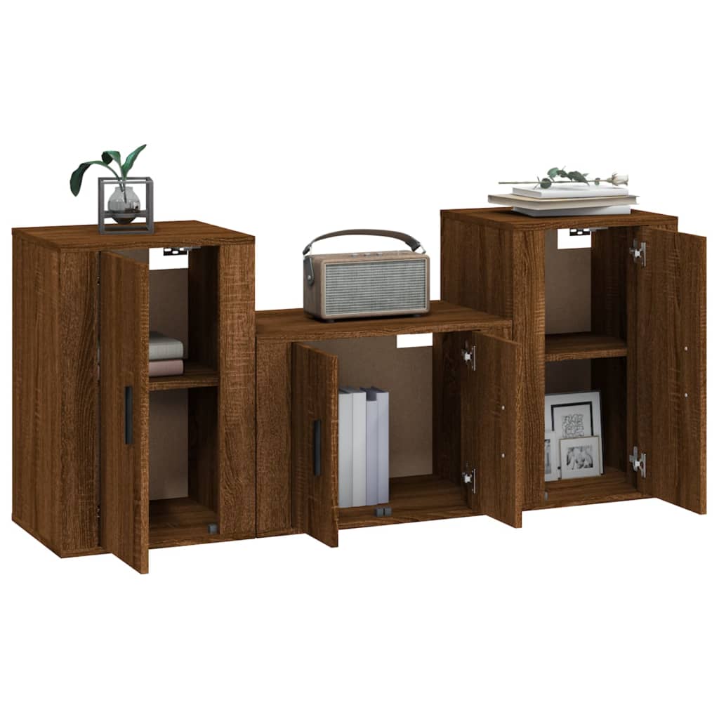 vidaXL Set de muebles para TV 3 pzas madera contrachapada roble marrón