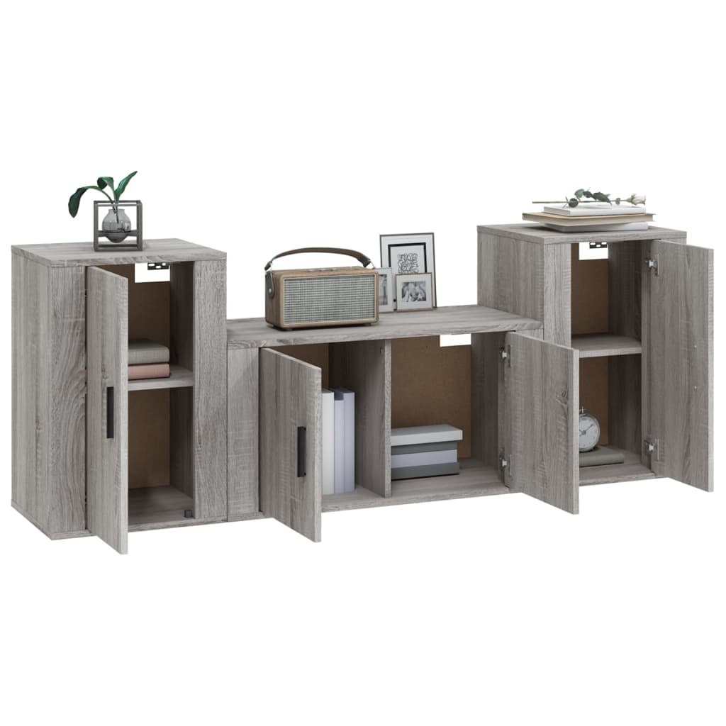 vidaXL Set de muebles para TV 3 pzas madera contrachapada gris Sonoma