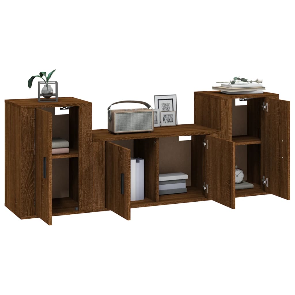 vidaXL Set de muebles para TV 3 pzas madera contrachapada roble marrón