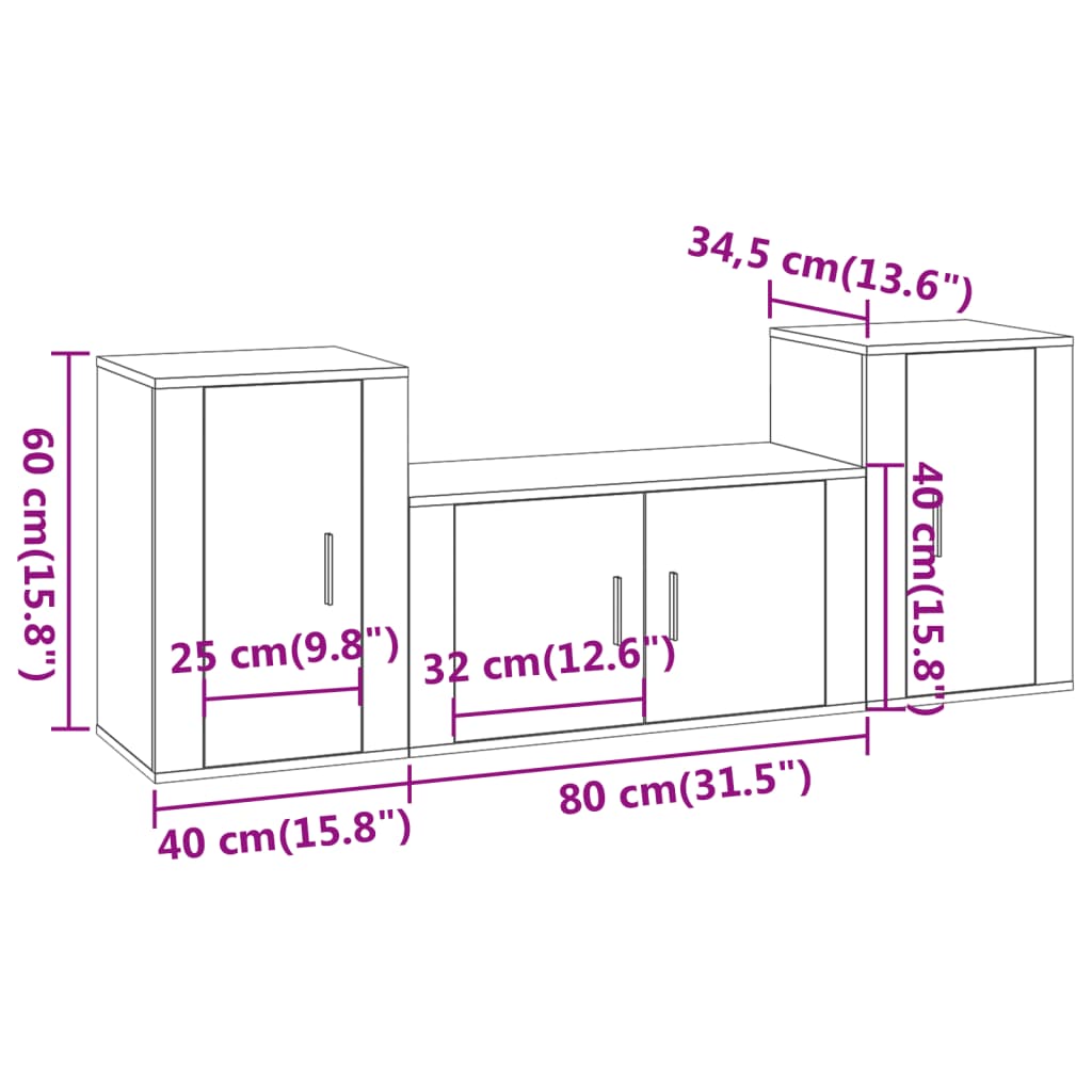 vidaXL Set de muebles para TV 3 pzas madera contrachapada roble marrón