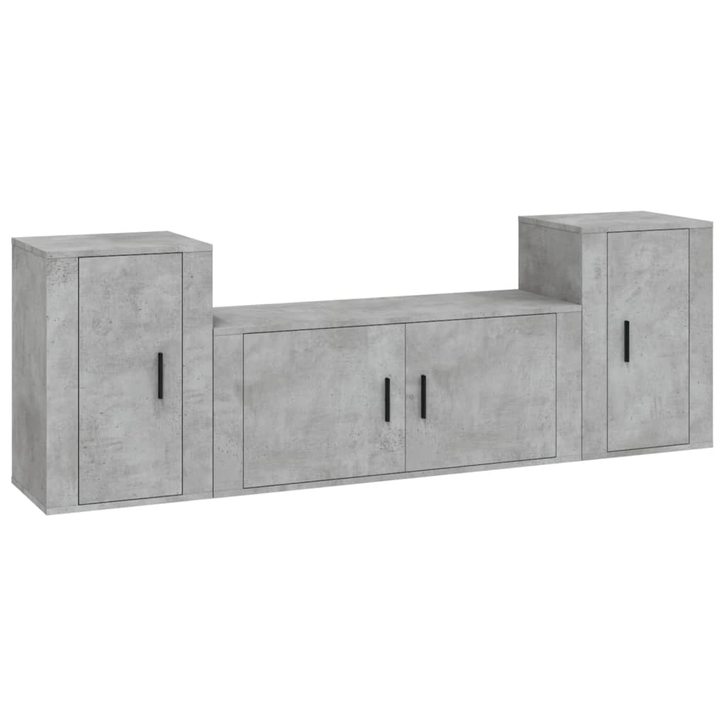 vidaXL Set de muebles de TV 3 pzas madera contrachapada gris hormigón