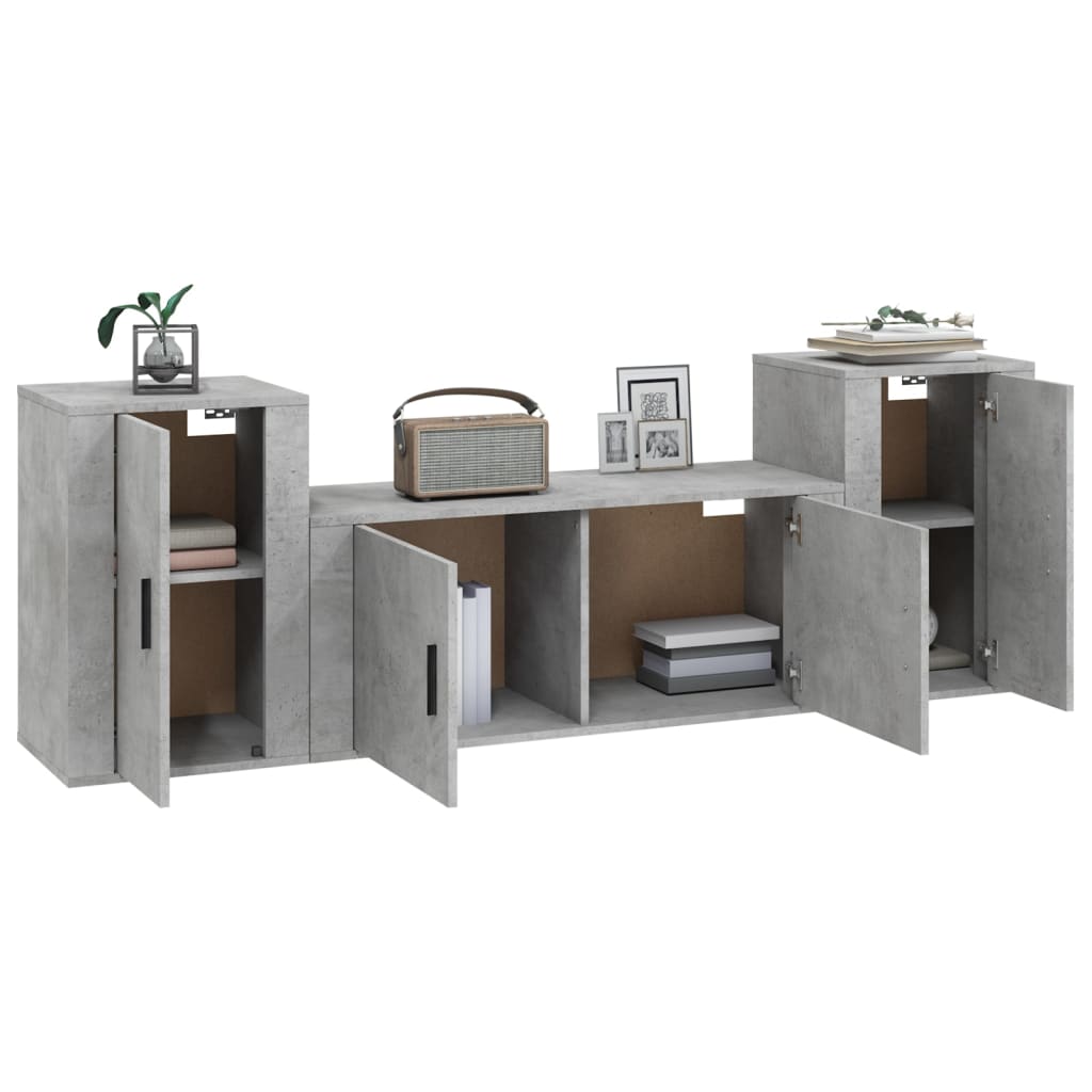 vidaXL Set de muebles de TV 3 pzas madera contrachapada gris hormigón