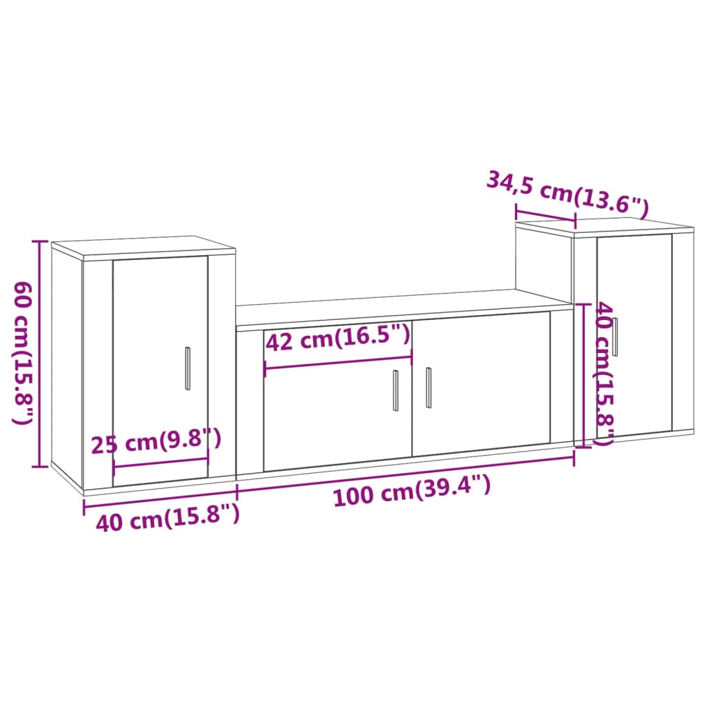 vidaXL Set de muebles de TV 3 pzas madera contrachapada gris hormigón