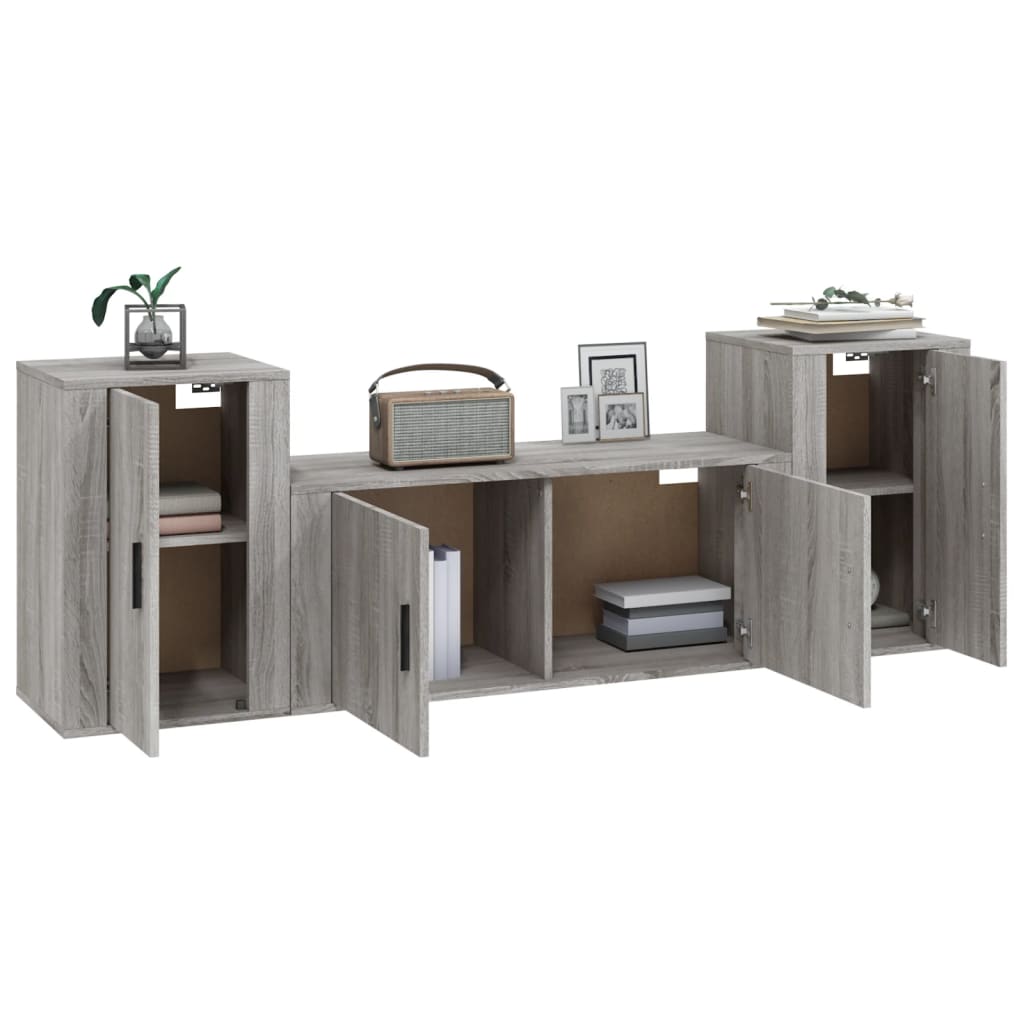 vidaXL Set de muebles para TV 3 pzas madera contrachapada gris Sonoma