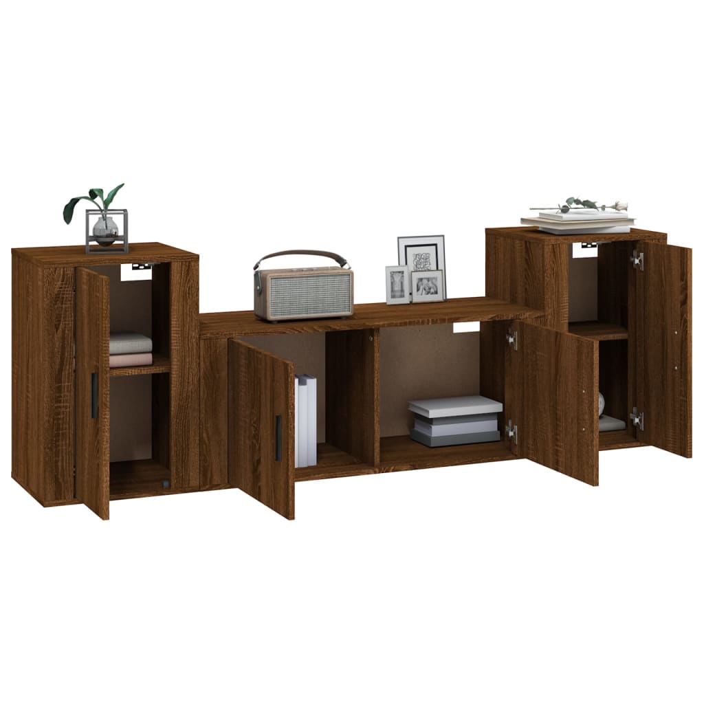 vidaXL Set de muebles para TV 3 pzas madera contrachapada roble marrón