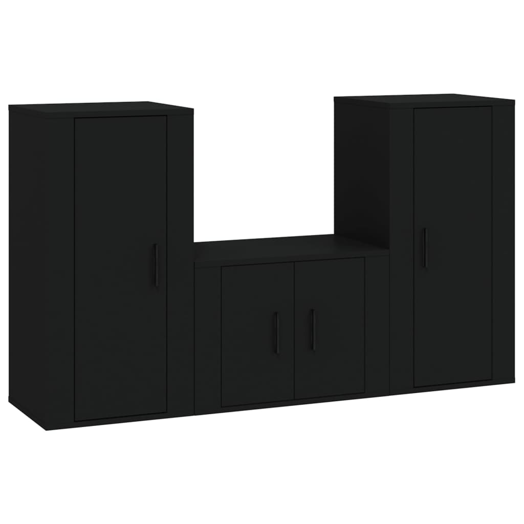 vidaXL Set de muebles para TV 3 piezas madera contrachapada negro