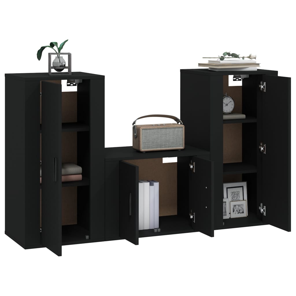 vidaXL Set de muebles para TV 3 piezas madera contrachapada negro