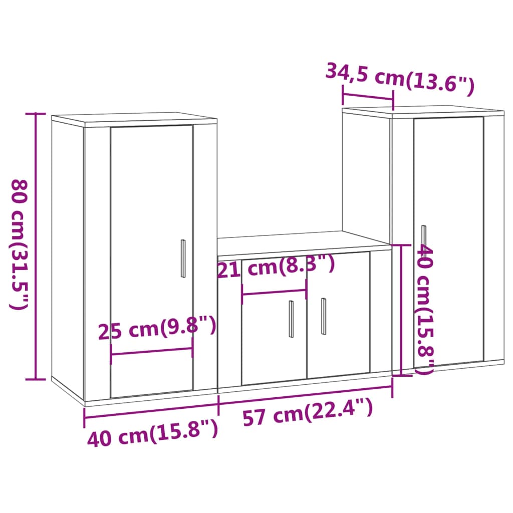 vidaXL Set de muebles para TV 3 piezas madera contrachapada negro