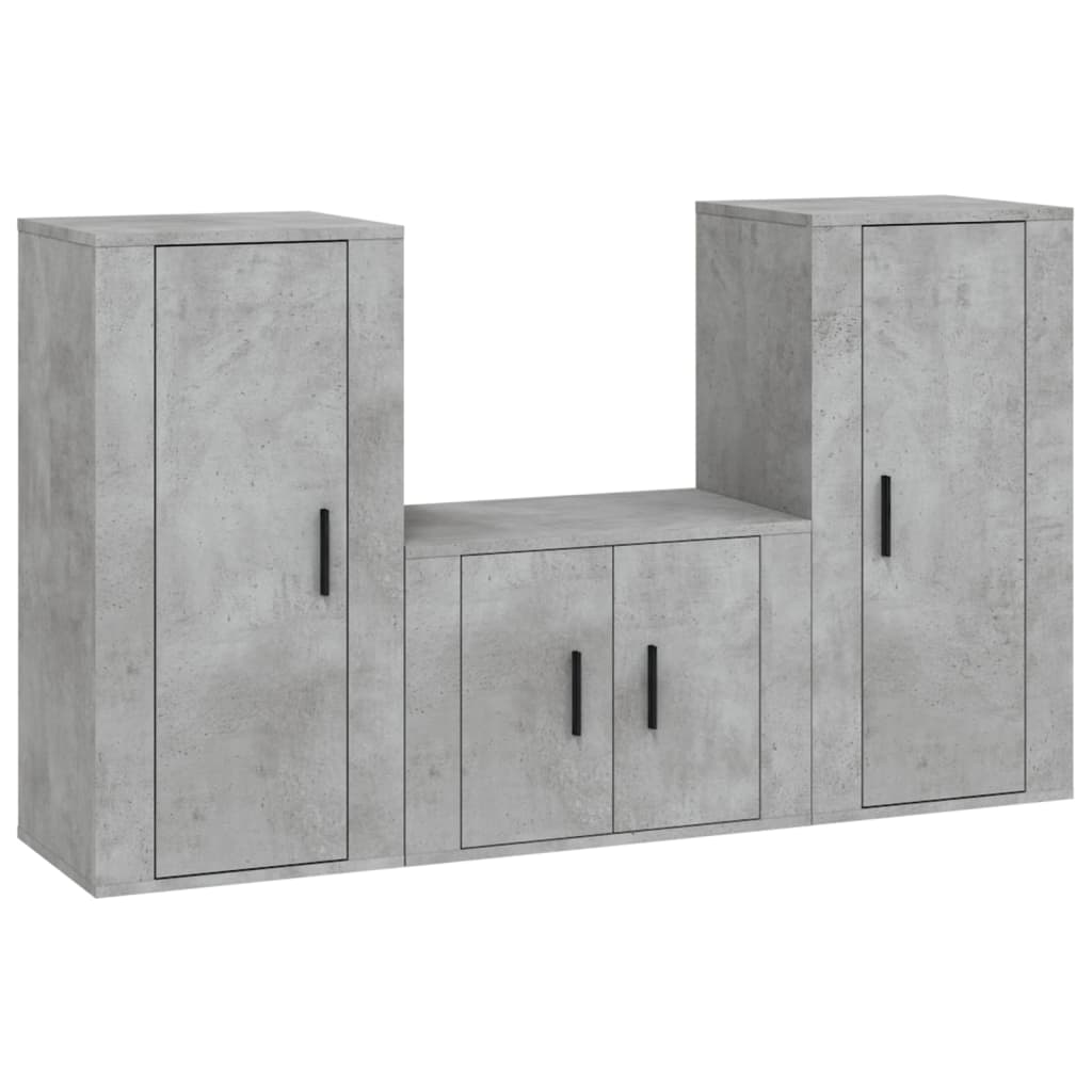 vidaXL Set de muebles de TV 3 pzas madera contrachapada gris hormigón