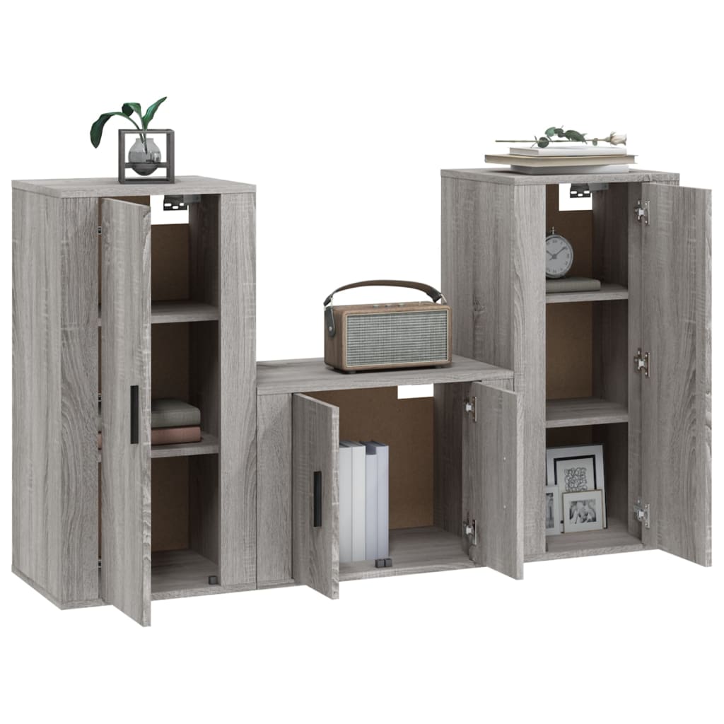 vidaXL Set de muebles para TV 3 pzas madera contrachapada gris Sonoma