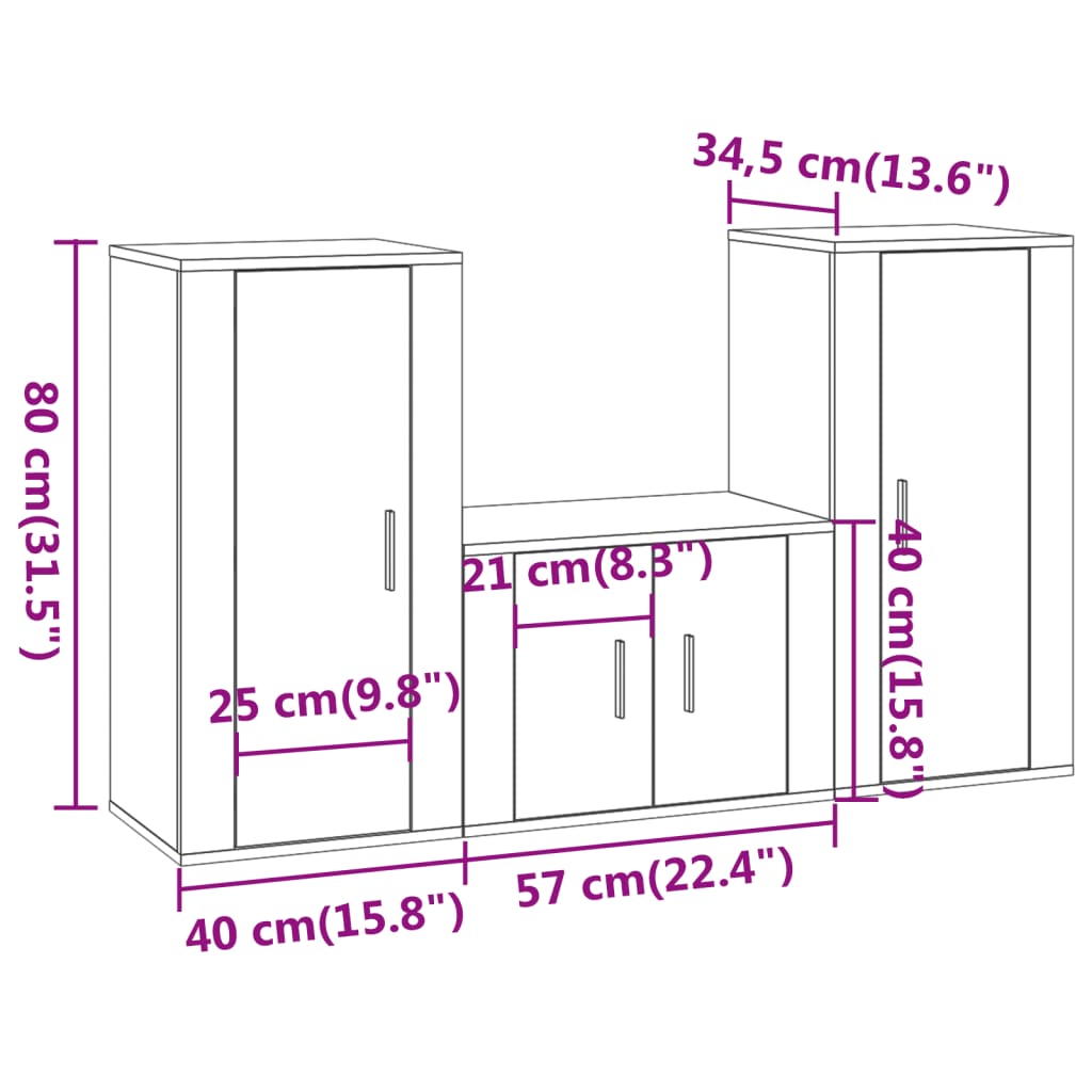 vidaXL Set de muebles para TV 3 pzas madera contrachapada gris Sonoma