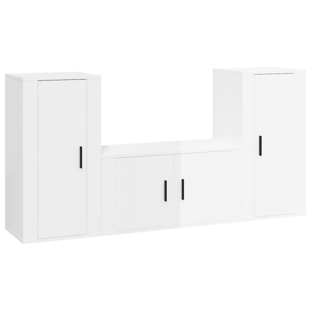 vidaXL Set de muebles de TV 3 pzas madera contrachapada blanco brillo