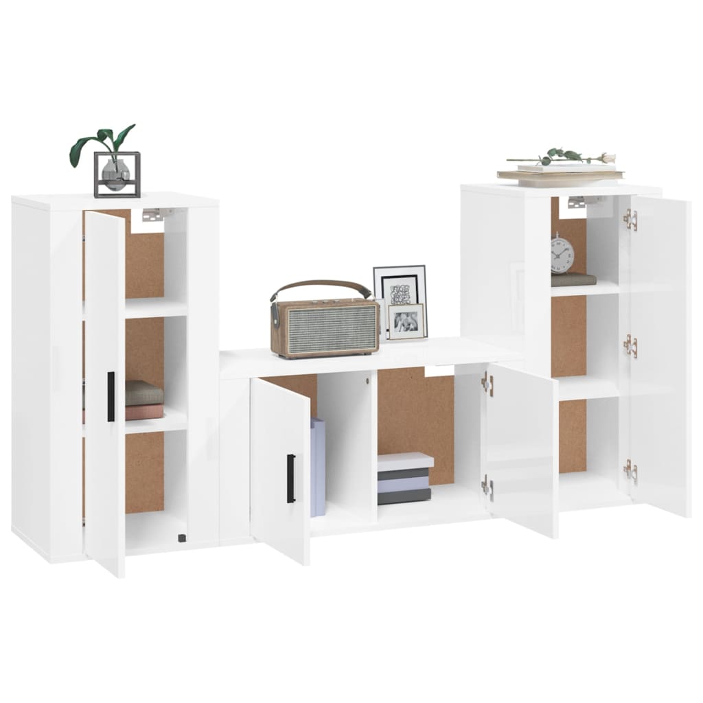 vidaXL Set de muebles de TV 3 pzas madera contrachapada blanco brillo