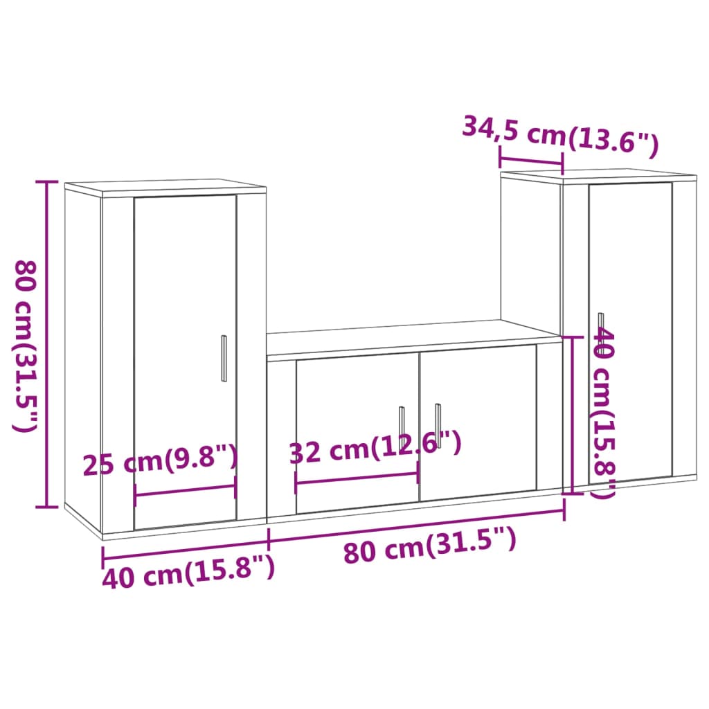 vidaXL Set de muebles de TV 3 pzas madera contrachapada blanco brillo