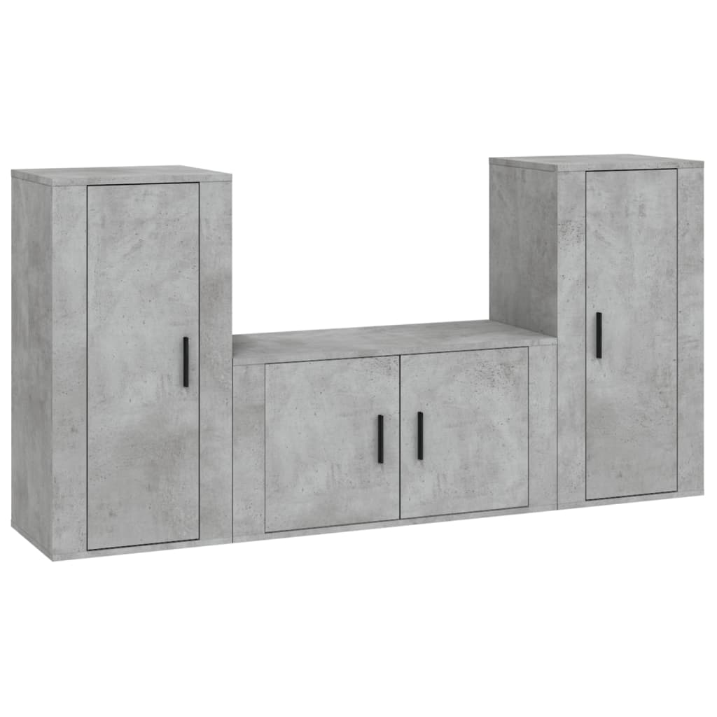 vidaXL Set de muebles de TV 3 pzas madera contrachapada gris hormigón