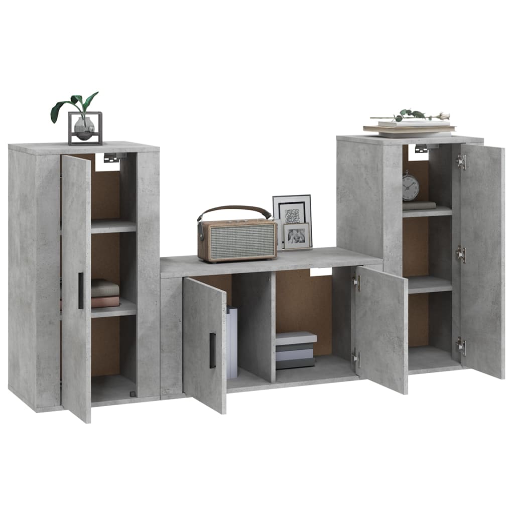 vidaXL Set de muebles de TV 3 pzas madera contrachapada gris hormigón