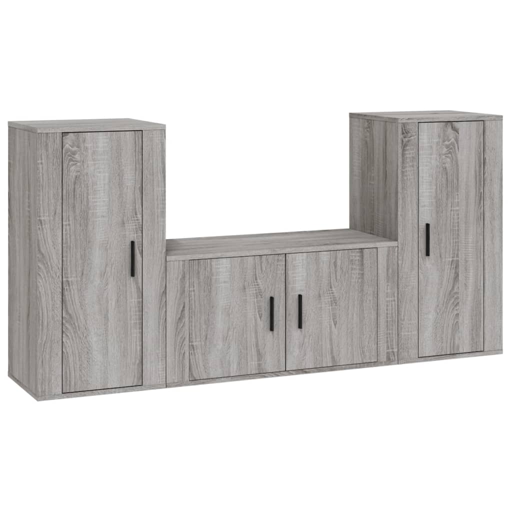 vidaXL Set de muebles para TV 3 pzas madera contrachapada gris Sonoma