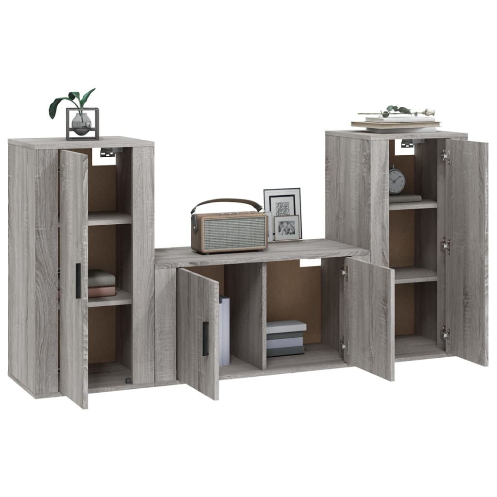 vidaXL Set de muebles para TV 3 pzas madera contrachapada gris Sonoma