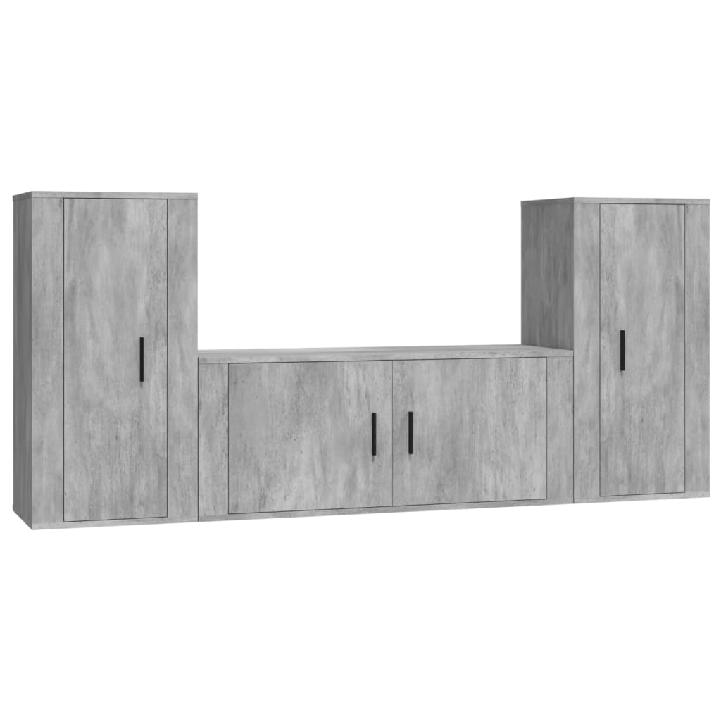 vidaXL Set de muebles de TV 3 pzas madera contrachapada gris hormigón