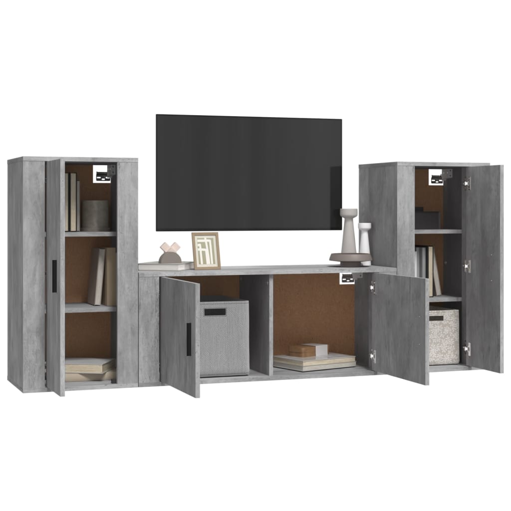 vidaXL Set de muebles de TV 3 pzas madera contrachapada gris hormigón