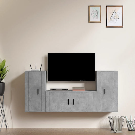 vidaXL Set de muebles de TV 3 pzas madera contrachapada gris hormigón