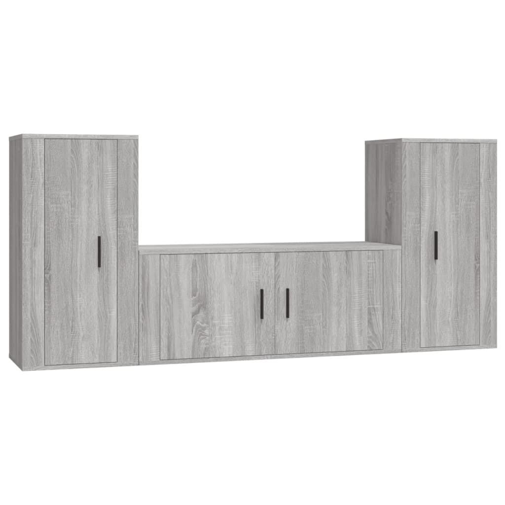 vidaXL Set de muebles para TV 3 pzas madera contrachapada gris Sonoma