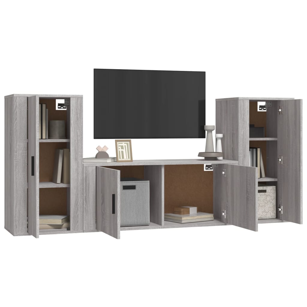 vidaXL Set de muebles para TV 3 pzas madera contrachapada gris Sonoma