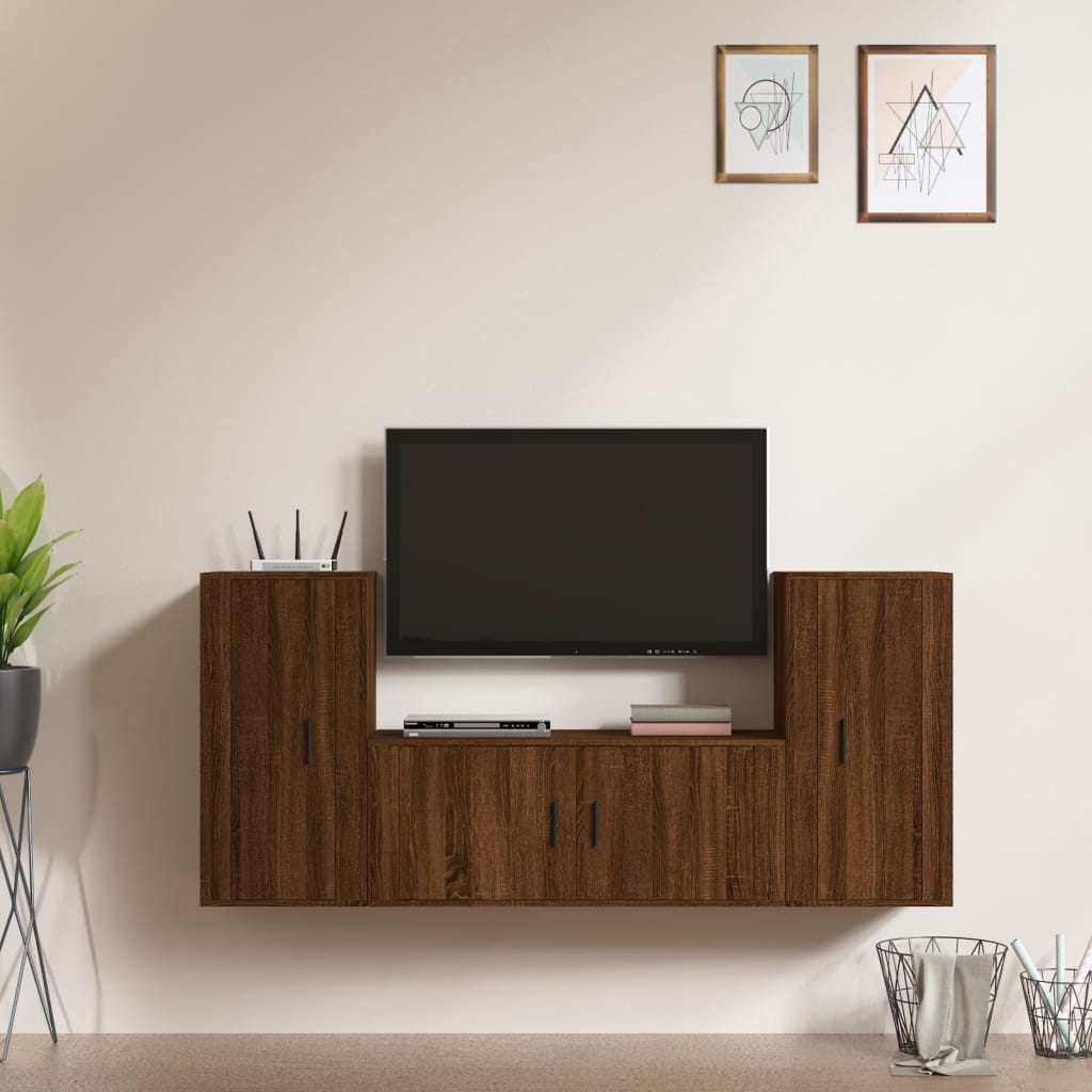 vidaXL Set de muebles para TV 3 pzas madera contrachapada roble marrón