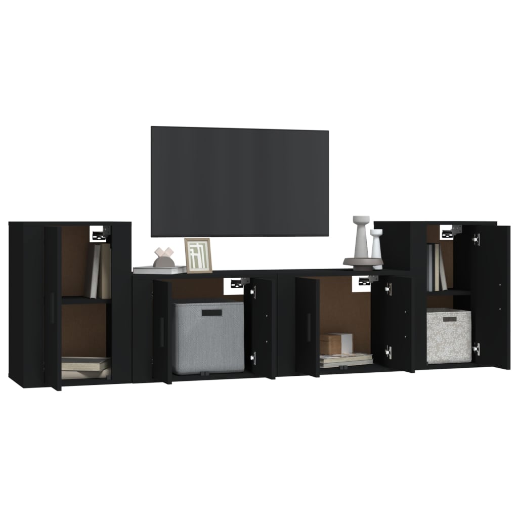 vidaXL Set de muebles para TV 4 piezas madera contrachapada negro