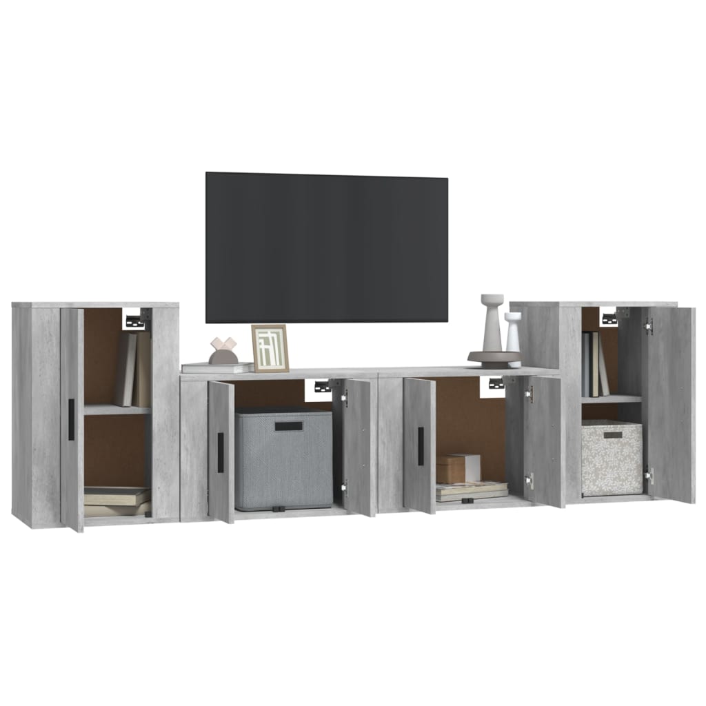 vidaXL Set de muebles de TV 4 pzas madera contrachapada gris hormigón