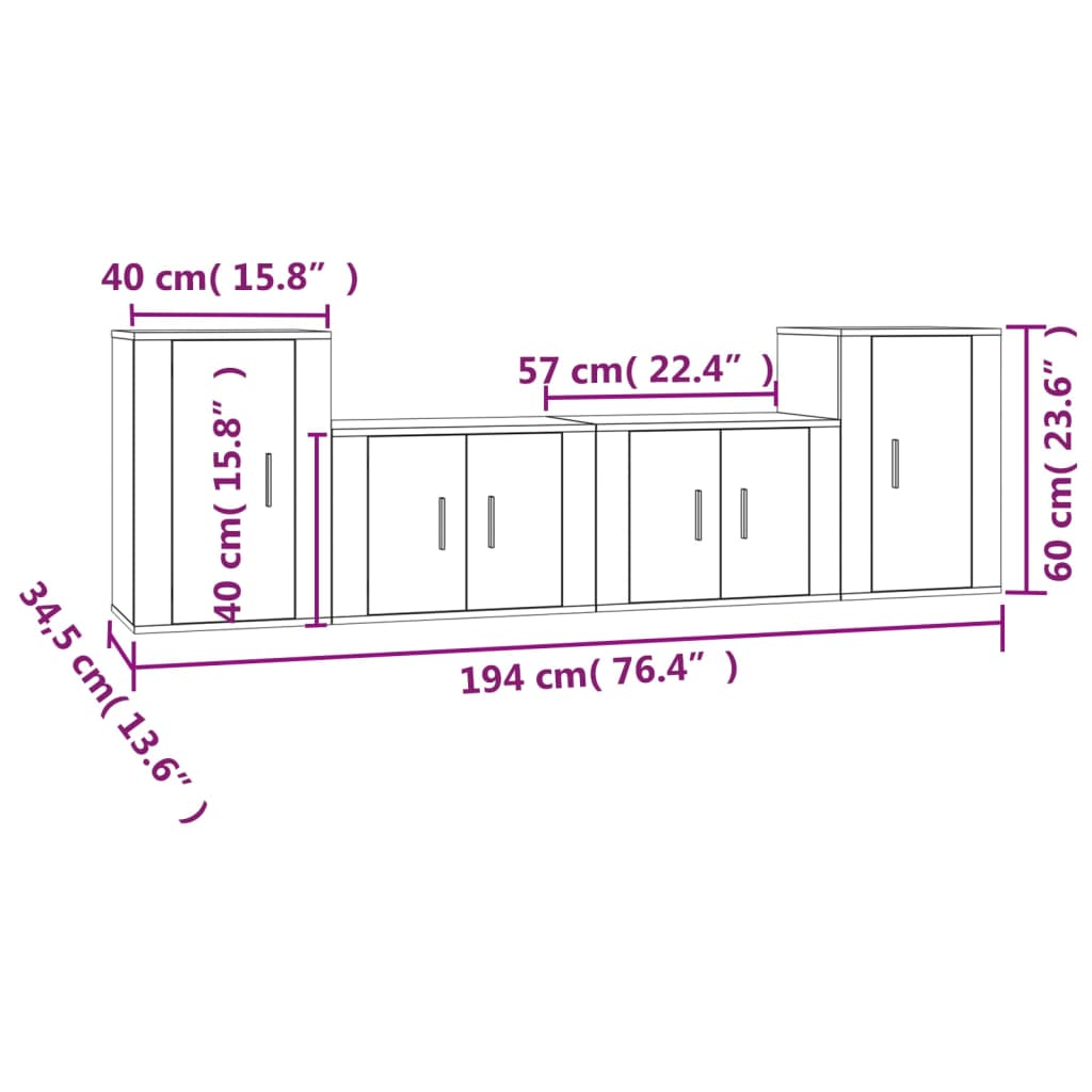 vidaXL Set de muebles de TV 4 pzas madera contrachapada gris hormigón