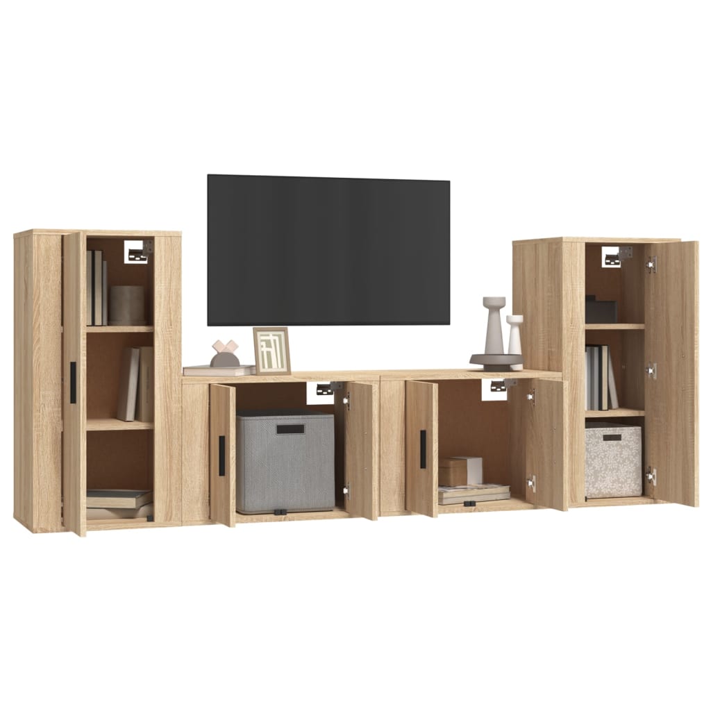 vidaXL Set de muebles para TV 4 pzas madera contrachapada roble Sonoma