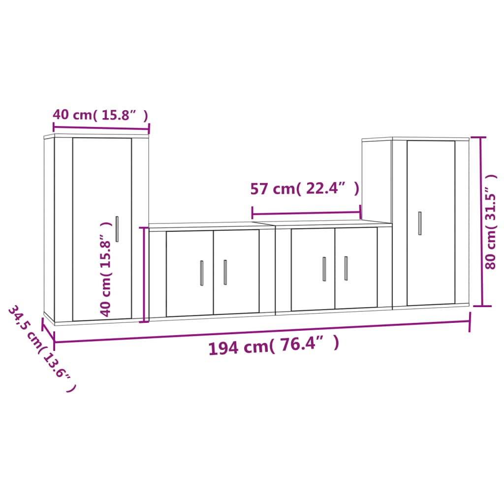 vidaXL Set de muebles para TV 4 pzas madera contrachapada roble Sonoma