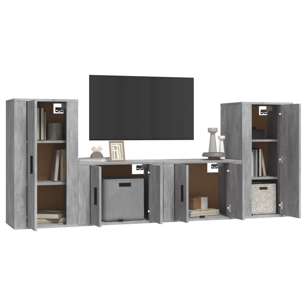 vidaXL Set de muebles de TV 4 pzas madera contrachapada gris hormigón